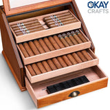 Humidor de puros de fibra de carbono lacada, cedro español de alta calidad, caja hecha a mano, estuche de escritorio vintage, humidificador, puros multicapa