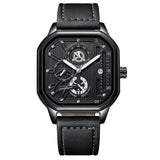POEDAGAR 628 New Waterproof Luminous 3 Needles Fashion Quartz Watch Square Men's Waterproof Genuine Leather Strap Quartz Watches