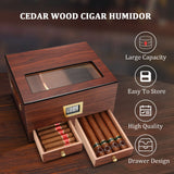 CIGARLOONG Humidor Portátil de Gran Capacidad de Madera de Cedro de Doble Capa Comercial con Higrómetro y Humidificador Incorporados