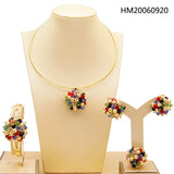 Yulaili ensembles de bijoux en or multicolore de Dubaï de haute qualité pour femmes, perles africaines, mode, ras-du-cou, boucles d'oreilles, Bracelet, bague