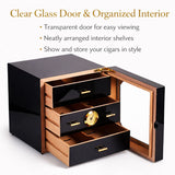 Armario Humidor para Puros de Lujo al por Mayor con Acabado Negro Brillante Tipo Piano, de Madera de Cedro, Estuche de Almacenamiento Hidratante para Bar y Banquetes