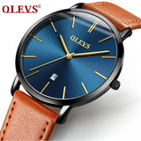 2025 Sports Wrist Watch OLEVS Luxury  Men's Quartz Analog Display Date Watches Casual Genuine Leather Swim Watch Thin for Men