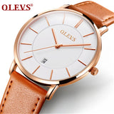 2025 Sports Wrist Watch OLEVS Luxury  Men's Quartz Analog Display Date Watches Casual Genuine Leather Swim Watch Thin for Men