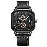 POEDAGAR 628 New Waterproof Luminous 3 Needles Fashion Quartz Watch Square Men's Waterproof Genuine Leather Strap Quartz Watches