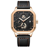 POEDAGAR 628 New Waterproof Luminous 3 Needles Fashion Quartz Watch Square Men's Waterproof Genuine Leather Strap Quartz Watches