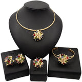 Yulaili ensembles de bijoux en or multicolore de Dubaï de haute qualité pour femmes, perles africaines, mode, ras-du-cou, boucles d'oreilles, Bracelet, bague