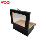 WOQI Black Desktop Cedar Wood Humidor Cigar Box Combination Lock Features with Front Hygrometer
