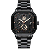 POEDAGAR 628 New Waterproof Luminous 3 Needles Fashion Quartz Watch Square Men's Waterproof Genuine Leather Strap Quartz Watches