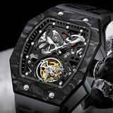 Montres De Luxe Luxury Carbon Fiber Tourbillon Watch Tonneau Shape Men's Mechanical Watch