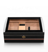 Humidor Armario de Cedro para Puros, Estuche de Almacenamiento de Puros Lacado Piano, Tapa de Cristal Elegante Humidificador, Caja de Puros de Madera Hecha a Mano