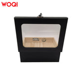 WOQI Black Desktop Cedar Wood Humidor Cigar Box Combination Lock Features with Front Hygrometer