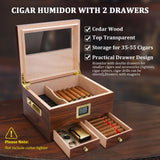 CIGARLOONG Humidor Portátil de Gran Capacidad de Madera de Cedro de Doble Capa Comercial con Higrómetro y Humidificador Incorporados