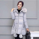 Autumn Winter New Women's Parka Thick Down Cotton Jacket Fur Collar Hooded A-line Type Long Cotton Padded Coat Female G388