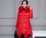 Autumn Winter New Women's Parka Thick Down Cotton Jacket Fur Collar Hooded A-line Type Long Cotton Padded Coat Female G388