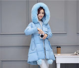 Autumn Winter New Women's Parka Thick Down Cotton Jacket Fur Collar Hooded A-line Type Long Cotton Padded Coat Female G388