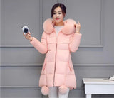 Autumn Winter New Women's Parka Thick Down Cotton Jacket Fur Collar Hooded A-line Type Long Cotton Padded Coat Female G388