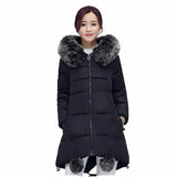 Autumn Winter New Women's Parka Thick Down Cotton Jacket Fur Collar Hooded A-line Type Long Cotton Padded Coat Female G388