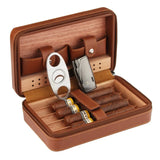 Custom Personalized Gift Waterproof 4-Finger Portable Travel Wood Tray Holder Leather Cigar Cases/Humidors Box Bag