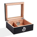 Modern Luxury Black Large Capacity Cedar Wooden Humidor Lacquer Finish Glass Top Moisture-Proof Portable Elegant Cigars Built-In