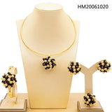 Yulaili ensembles de bijoux en or multicolore de Dubaï de haute qualité pour femmes, perles africaines, mode, ras-du-cou, boucles d'oreilles, Bracelet, bague