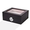 Modern Luxury Black Large Capacity Cedar Wooden Humidor Lacquer Finish Glass Top Moisture-Proof Portable Elegant Cigars Built-In