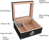 Modern Luxury Black Large Capacity Cedar Wooden Humidor Lacquer Finish Glass Top Moisture-Proof Portable Elegant Cigars Built-In