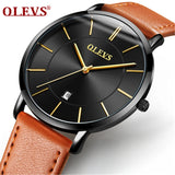 2025 Sports Wrist Watch OLEVS Luxury  Men's Quartz Analog Display Date Watches Casual Genuine Leather Swim Watch Thin for Men