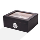 Modern Luxury Black Large Capacity Cedar Wooden Humidor Lacquer Finish Glass Top Moisture-Proof Portable Elegant Cigars Built-In