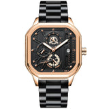 POEDAGAR 628 New Waterproof Luminous 3 Needles Fashion Quartz Watch Square Men's Waterproof Genuine Leather Strap Quartz Watches