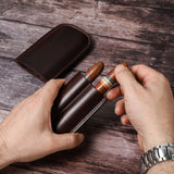 Factory Price Portable Genuine Leather Cigar Box Travel Humidor Holder 2 Tube Cigar Case Leather