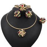 Yulaili ensembles de bijoux en or multicolore de Dubaï de haute qualité pour femmes, perles africaines, mode, ras-du-cou, boucles d'oreilles, Bracelet, bague
