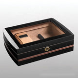 Humidor Armario de Cedro para Puros, Estuche de Almacenamiento de Puros Lacado Piano, Tapa de Cristal Elegante Humidificador, Caja de Puros de Madera Hecha a Mano