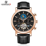 Luxury Charm Fancy Moon Phase Rose Gold Automatic Mechanical Leather Wrist Watches for Men Waterproof
