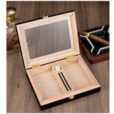 Luxury Portable Black Wooden Cigar Humidor Display Cabinet Box with Hygrometer and Humidifier Sealed Lock Buckle for 16 Cigars