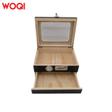 WOQI Black Desktop Cedar Wood Humidor Cigar Box Combination Lock Features with Front Hygrometer