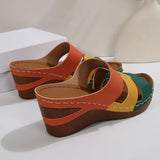 Summer Contrast Color Wedge Sandals for Women 2025 Comfortable Thick Sole Beach Slippers Woman Casual Anti Slip Outdoor Slides