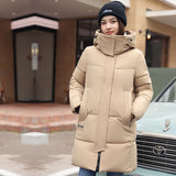 Winter Hooded Solid Women  Down Cotton Jacket 2025 New Warm Thicken Cotton Fashion Jacket Leisure Loose Women Long Coat