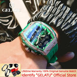 GELATU 6016 High-end Full Diamond Automatic Mechanical Watch for Men Multifunction Hollow Silicone Strap Men's Wristwatches