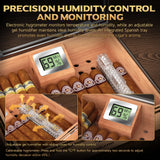 Cigar Humidor,Acrylic Humidor,Desktop Humidor Box with Cigar Accessory Drawer,Humidifier & Digital Hygrometer,Cedar Wood Tray