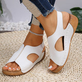Summer Sandals for Women  Wedge Heel Platform Shoes Synthetic Leather Peep Toe Hook Loop Casual Beach Walking Ladies Footwear