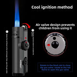 Men's Windproof Butane Torch Lighter - 4 Jet High Power Refillable Metal Cigar Lighter, Outdoor Camping Gift (Hot Sale)