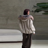 Manteau d'hiver oversize pour femme, large col en fausse fourrure, à capuche, coupe ample et droite, collection 2025, nouveaux manteaux chauds et tendance pour femme.