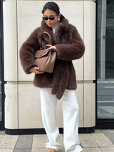 2025 Women's Winter New Imitation Fox Fur Grass Coat Medium Long Style with Large Collar and Loose Plush Coat
