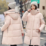Winter Hooded Solid Women  Down Cotton Jacket 2025 New Warm Thicken Cotton Fashion Jacket Leisure Loose Women Long Coat