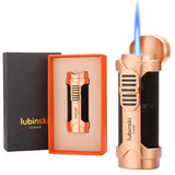 LUBINSKI Torch Lighter Windproof Jet Gas Cigar Lighter Top Cigar Holder Smoking Gift Set With Gift Box