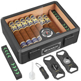 Humidor Cigar Box,with Cutter Guillotine,V cut,Punch & Stand ,Glass top Cigars Case,Cedar Wood Lining, Humidifier Hygrometer