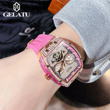 GELATU 6016 All Diamond Women Watch Silicone Waterproof Moonphase Chronograph Luxury Hollow Women All Automatic Mechanical Watch