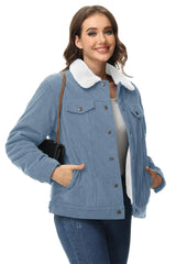 TACVASEN Corduroy Sherpa Fleece Lined Heavy Jackets Womens Fashion Fuzzy Casual Outwears Winter Thermal Coats Female Windbreaker