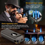 Cigar Lighter 4 Jet Flame Cigar Lighters with Cigar Cutter Cigar Accessories Cigar Draw Enhancer Windproof Refillable Butane
