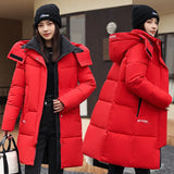 Winter Hooded Solid Women  Down Cotton Jacket 2025 New Warm Thicken Cotton Fashion Jacket Leisure Loose Women Long Coat